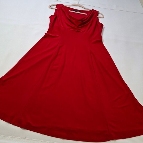 Jones Studio Red Cowl Neck Midi Dress Size 6 Empire Princess Fit & Flare Stretch - Picture 6 of 12